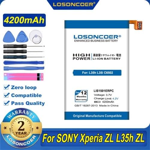 100% Original LOSONCOER 4200mAh LIS1501ERPC For Sony Ericsson Xperia ZL L35H Lt35i C6503 C6506 C6502 X ZQ C650X L35 L35a Battery
