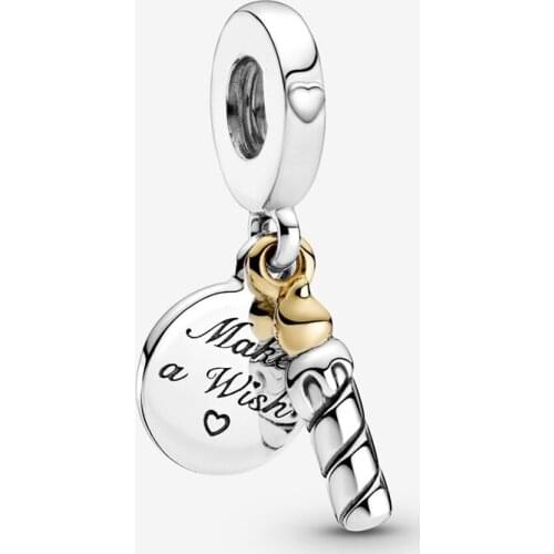 Free Shipping 925 Sterling Silver Two-Tone Birthday Candle Dangle Charm Fit Original Pandora Bracelet For Women DIY Jewelry