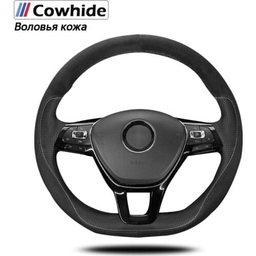Handsewing Black Suede Genuine Leather Steering Wheel Covers For Volkswagen VW Golf 7 Mk7 New Polo Passat B8 Tiguan Sharan Jetta