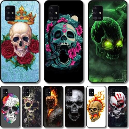 Green flower skulls Phone Case For Samsung Galaxy A 12 51 52 21 71 72 42 31 10 80 90 S E 5G Black Shell Art Cell Cover