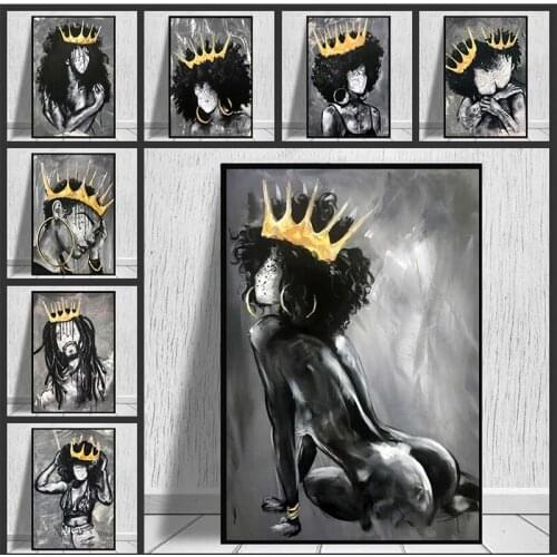 Black and White Painting Girl Boy Nordic African Angel Queen Prints and Posters Mural Pictures Cafe Bar Home Bedroom Decoration