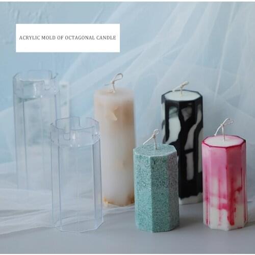 Long octagonal Acrylic Candle Mold Supplies DIY Cylinder Rib Clay Tools Party Aromatherapy Plastic Mould