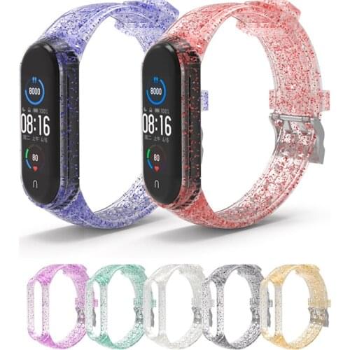 For Xiaomi Mi Band 5 4 3 Smart Bracelet Watch Strap For Miband 3 4 5 Glitter Straps Colors Silicone Wrist Strapsport Watch Band