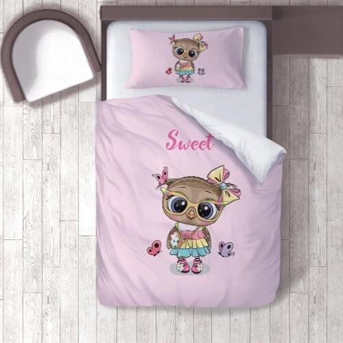 Duvet Cover Set Bedding Set Pillow Case for Baby and Kids Room 3D Printed Pink Sweet Owl Model 160