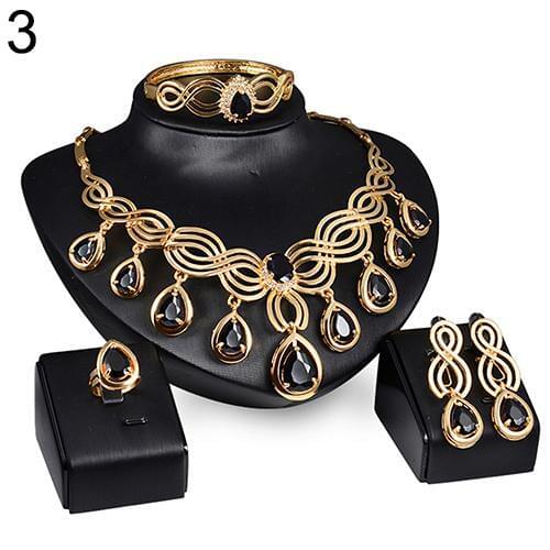 Noble Cubic Zirconia Earrings Necklace Bib Statement Ring Bracelet Jewelry Set nigerian wedding jewelry set