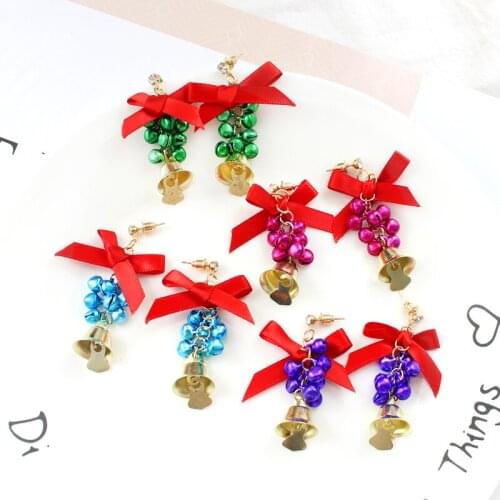 Bow Small bell Earrings red ribbon A string of bells Clinking drop earrings for women and girl jewelry Accessories Xmas Gifts