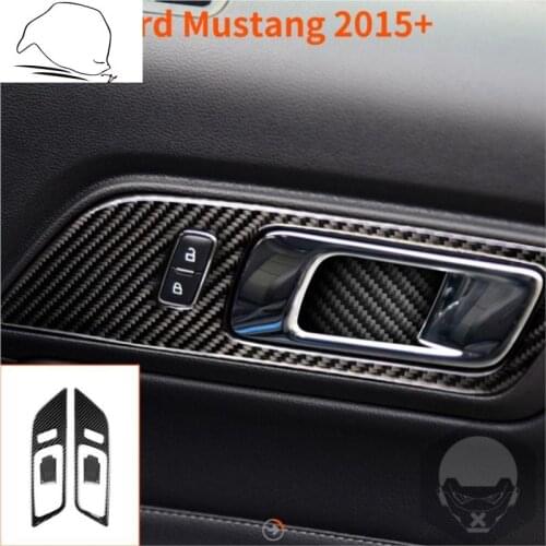 Door Panel Cover Sticker Carbon Fiber Kit For Ford Mustang 2015-2020 Door Bowl Handle Interior Trim Set Car Accessories