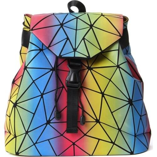 2020 New Rainbow Night Luminous Geometric Drawstring Sports Backpack Hot Foldable Color Changing Laptop Bag Holographic Backpack