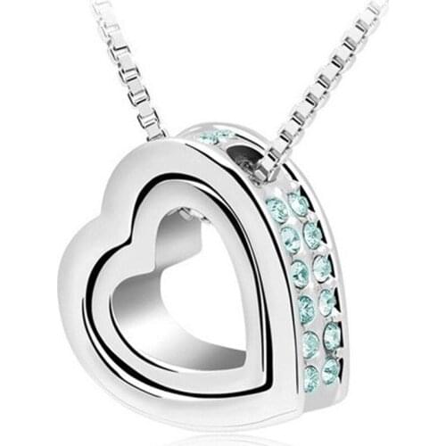 New Arrival silver plated Jewellery & Silver Plated Crystal Heart Shape Love Fashion Necklaces Colar Costume Jewelry for Women