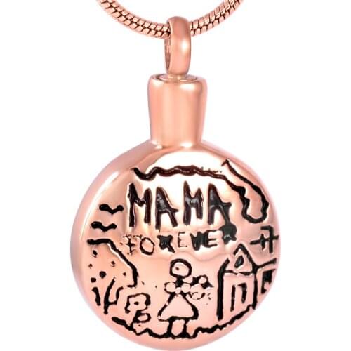 IJD9185 Stainless Steel MAMA FOREVER Cremation Keepsake Memorial Ash Urn Necklace Pendant-Mother Keepsake Necklace for ashes