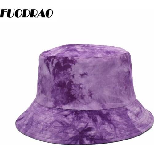 FUODRAO New Original Tie Dye Bucket Hats Reversible Panama Hat Women Harajuku Hip Hop Sun Cap Men Fisherman Hat M123