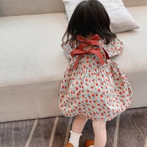 2021 Autumn New Arrival Girls Long Sleeve Floral Dress Girls Clothes