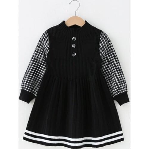 Teenager Girls Sweater Dress 6 7 8 9 10 11 Children Knitted Wool Dresses Young Girls Black Pink Green Princess College Dresses