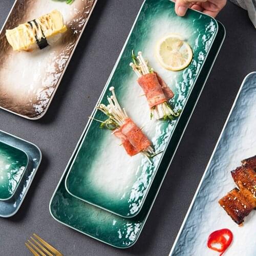 Japanese style simple stone texture sushi plate household creative ceramic rectangular plate dim sum plate hotel personality Nor