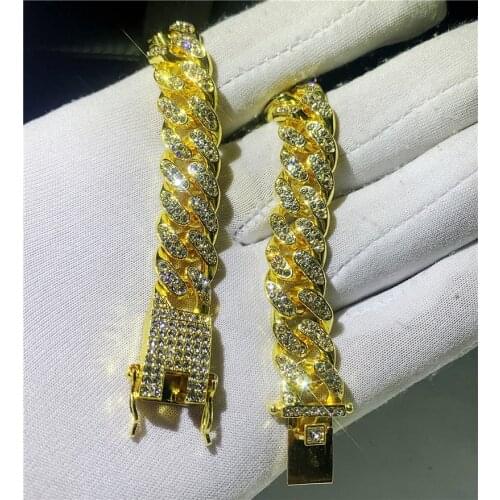 Luxury Mens Hip Hop Gold Bracelets 5A Zircon crystal Bracelets Jewelry Fashion Iced Out Miami Cuban Link Chain Bracelet
