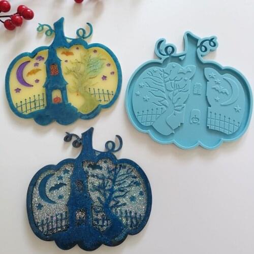 Halloween Pumpkin Resin Silicone Mold with Bat Moon Thanksgiving Epoxy Casting Molds for DIY Jewelry Making Craft