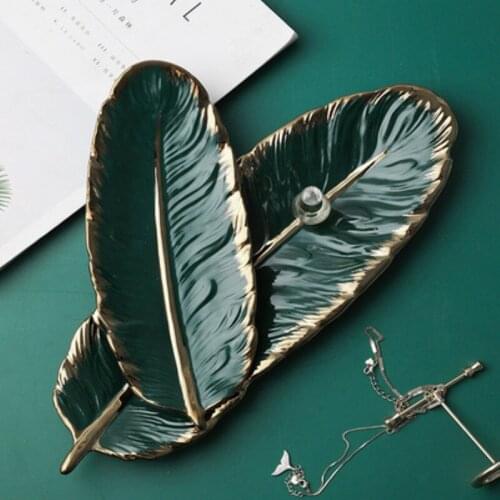 Nordic Style Phnom Penh Dark Green Feather Banana Leaf Plate Vintage Jewelry Plate Storage Tray Snack Plate Home Decoration
