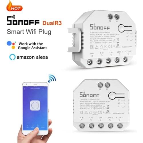SONOFF DUAL R3 DualR3 Wifi DIY Switch 2-Way Control Power Metering 2 Gang Light Curtain Switch Work With Siri Alexa Google Home