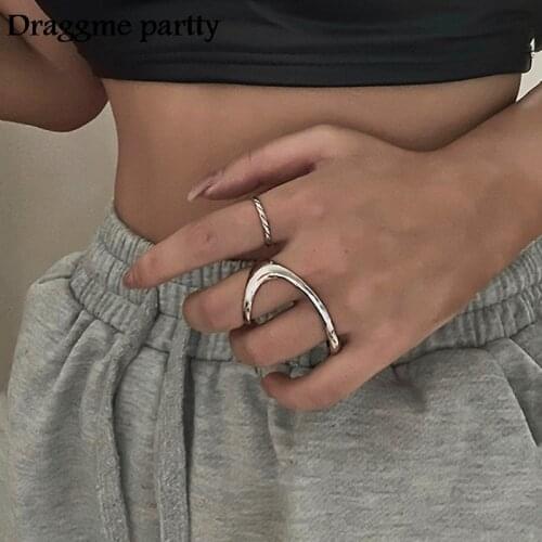 European And American Simple Irregular Geometric Ring Line Metal Exaggerate Ring Women Cocktail Party Finger Jewelry Accessories
