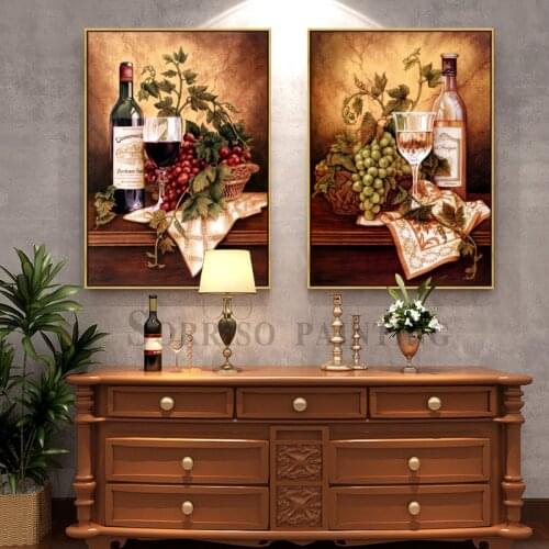 Retro Champagne Grape Wine Canvas Painting Restaurant Bar Wall Art Posters Prints Pictures For Dining Room Home Kitchen Decor