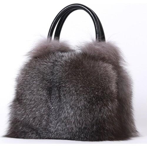 Winter High Quality Women Real Fox Fur Shoulder Bags Hand Bag Ladies