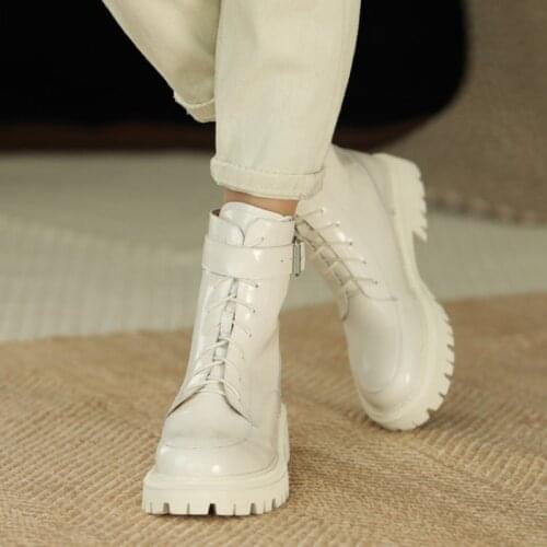 Spring/Autumn Split Leather Women Boots Round toe Solid Platform Martin Boots Zipper Comfortable Black/Apricot Motorcycle Boots