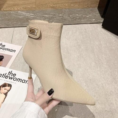 ZEEKSON Martin Boots Women 2020 New Korean Boots Winter Warmth Side Zipper Temperament Simple Pointed Toe Stiletto High Heels