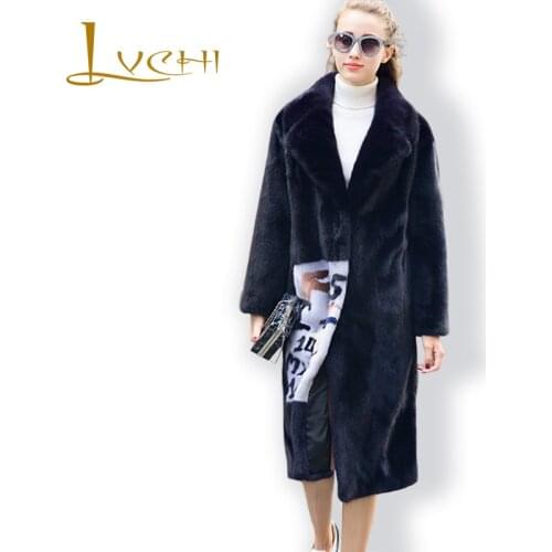 LVCHI Autumn&Winter Woman Natural Black Boho style Denmark Mink Coat Fashion New length Coats Women All-match England Coat