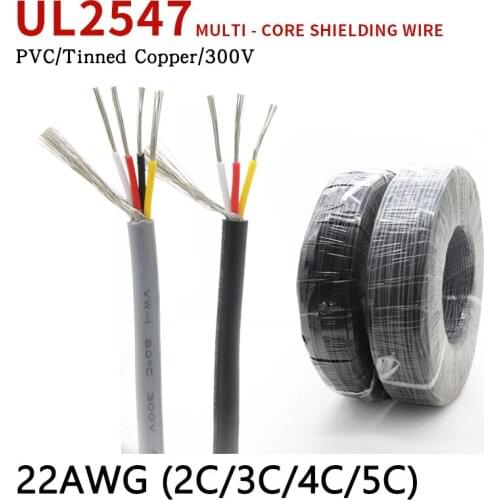 1M 22AWG UL2547 Shielded Wire Signal Cable 2 3 4 5 Cores PVC Insulated Tinned Copper Channel Audio Control Shielding Wire