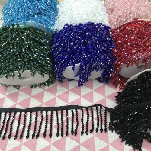 2 Yards/Lot Crystal pendant beaded lace trim tassel DIY stage clothing home curtain wedding decorative accessories