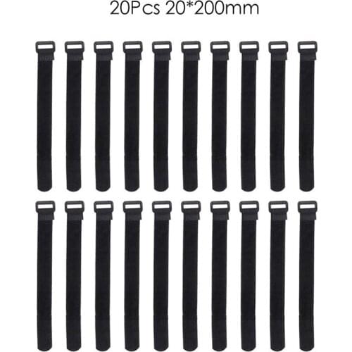 20pcs 20*200mm Black Self Adhesive Hook Loop Cable Ties Fastener Strap Cord Organizer