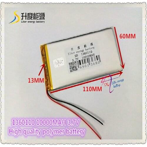3.7V 10000mAH SD 1360110 (polymer lithium ion battery / A class cell ) Li-ion battery for tablet pc,e-book,speaker