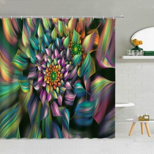 3D Creative Rainbow Line Geometric Flower Shower Curtain Frabic Water Ripple High Quality Bathroom Supplies With Hooks Washable