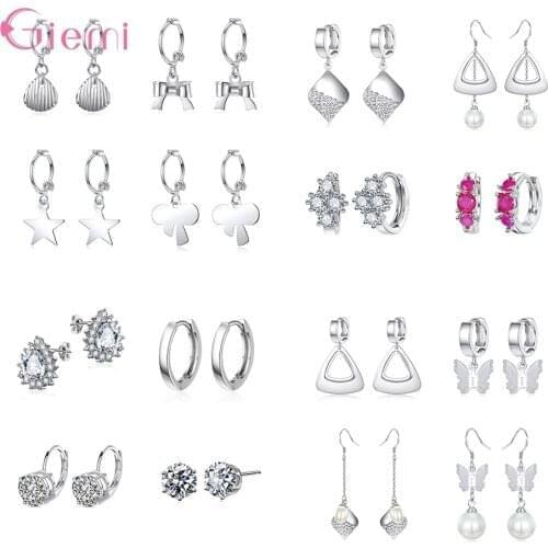4 Pairs Lots Drop Earrings For Women Girls 925 Sterling Sillver Valentines Day Gift 2021 Trend Wholesale