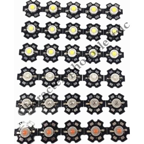50pcs 1W 3W High Power warm white/cool white /natural white/red/green/Blue/Royal blue/660/UV/IR850/940 LED with 20mm star pcb