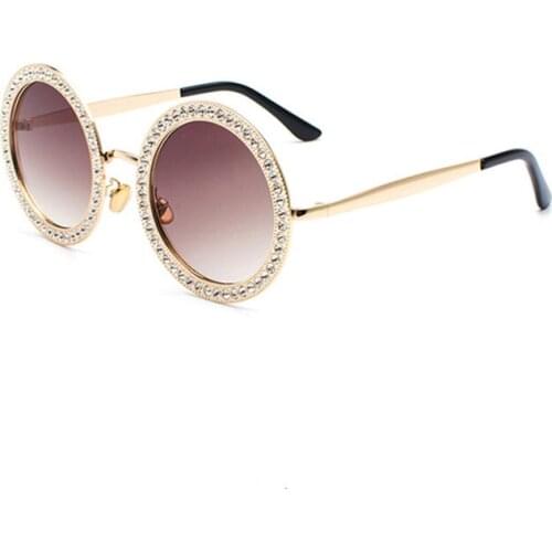 Oversized Round Sunglasses Women Rhinestone Retro Luxury Brand Pink Blue Sun Glasses Trendy Designer Zonnebril Dames