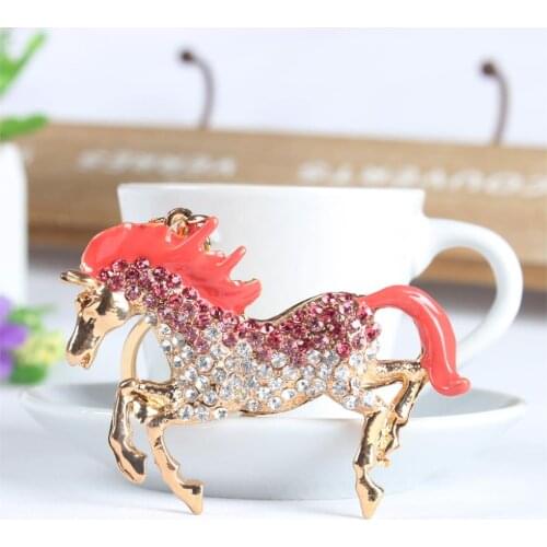 Lovely Pink Horse Run Gallop Crystal Charm Purse Handbag Car Key Keyring Keychain Party Wedding Birthday Gift