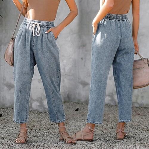 Womens Fashion High Waist Denim Pants Simple Daily Comfy Blue Jeans Ripped Casual High Quality Pants Брюки Женские Dropshipping