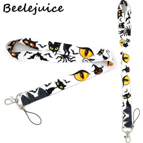 100pcs Halloween cat Neck keychain necklace Anime Cartoon Neck Strap Lanyard ID badge holder Keychain Lanyards straps