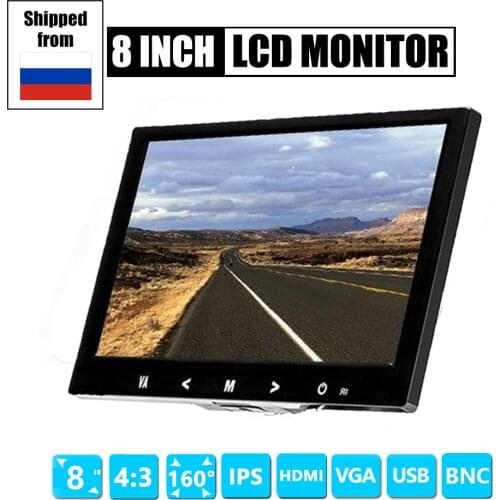 4:3 8 inch TFT LCD Color Video Monitor CCTV Monitor Screen HDMI VGA BNC AV Input for PC CCTV Security and Stand Rotating Screen