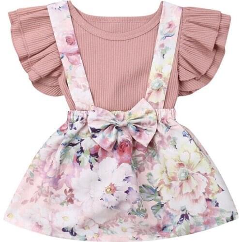 Toddler Kids Baby Girl Ruffle Romper Top Skirt Dress 2Pcs Floral Outfit Clothes Set 0-3Y