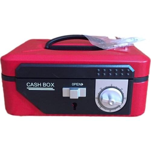 Double Insurance Red/Blue/Black Key and Password Safes Metal Portable Cashier Box Piggy Bank