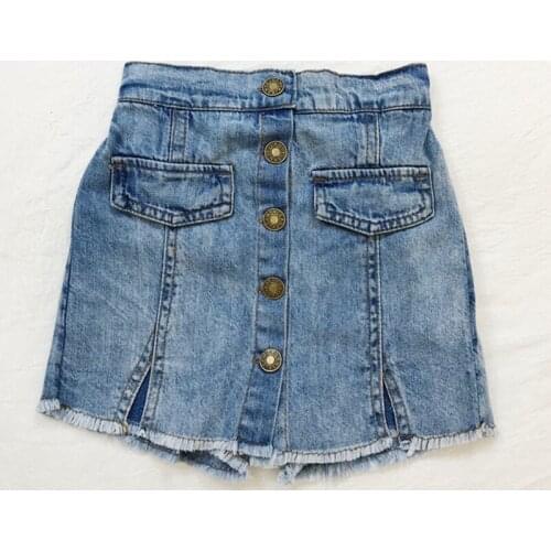 Summer Baby Girls Kids Jean Skirts Washed Girls Children Denim Pencil Skirts Buttons Pockets Single Breasted Child Skirt Costume