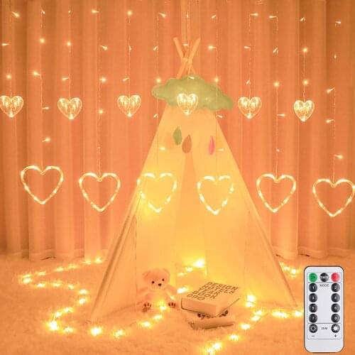 2.5M Christmas Garlands Heart-shaped LED String Curtain Lights 220V/110V Indoor For Wedding Party Garlands New Year Decoration