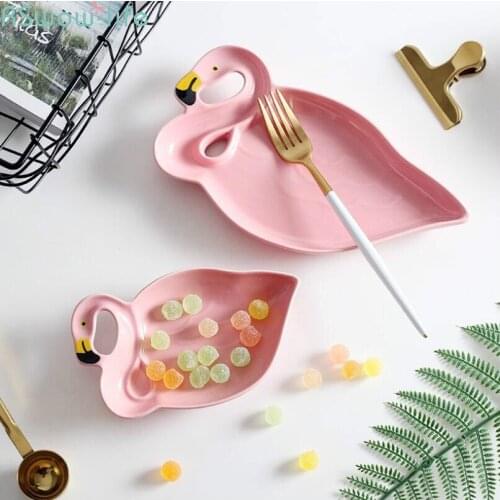 Creative Pink Flamingo Ceramic Tableware Dessert Plates Snack Fruit Plate Trinket Dish For Home Kitchen Supplies