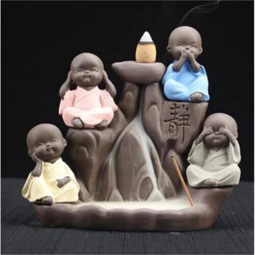 Purple Sand Backflow Incense Burner Four No Monk Aroma Burner Ornaments Crafts Home Fragrance Stand Incense Burner Holder Decor