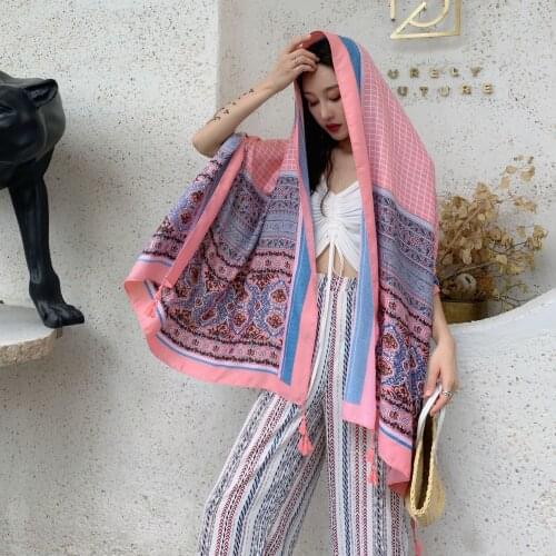 Ethnic Style Summer Pashimina Cotton and Linen Scarf Sunscreen Shawl Girl Oversized Scarves Women Beach Towel Explosion Tippet