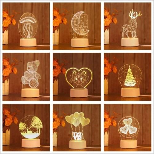 LIGINWAAT 3D Night Light LED Moon Tower Bear Jellyfish Table Lamp Baby Bedroom Night Light Creative Kids Birthday Valentine Gift
