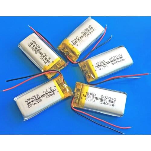 Lot 5 pcs 802040 3.7V 540mAh Polymer lithium Lipo ion battery rechargeable customized CE FCC ROHS MSDS quality certification