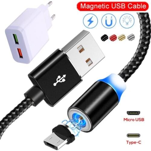1M Magnetic USB Cable Fast Charger For Xiaomi Redmi 7 7A S2 6 PRO 5Plus MI 5s plus 8 lite pocophone F1 5 6 Micro USB C LED Cable